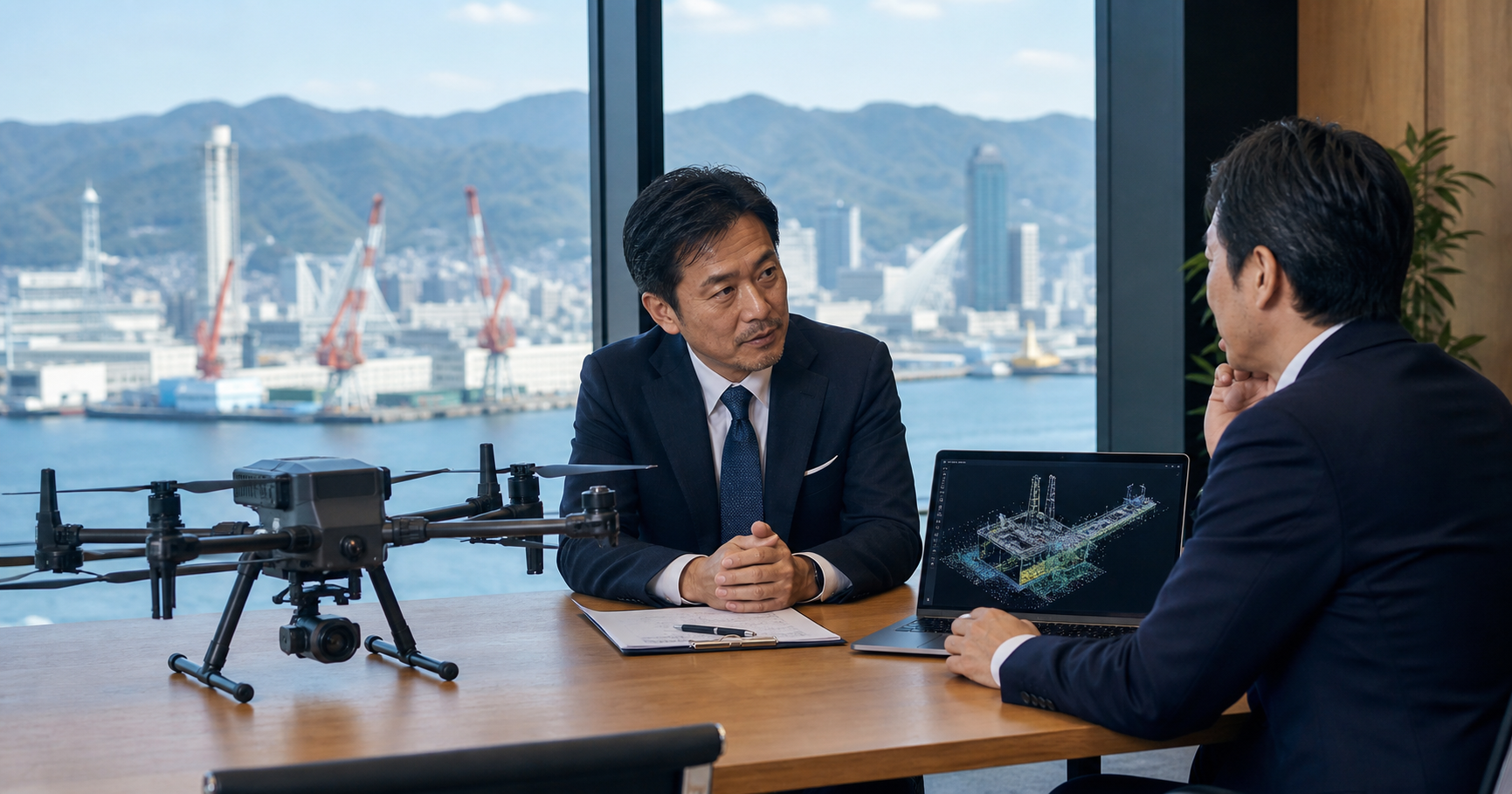神戸 ドローン M&Aの相談と港湾・臨海設備点検事業の承継を表すアイキャッチ画像